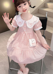 Cute Pink Peter Pan Collar Wrinkled Patchwork Cotton Baby Girls Dress Summer