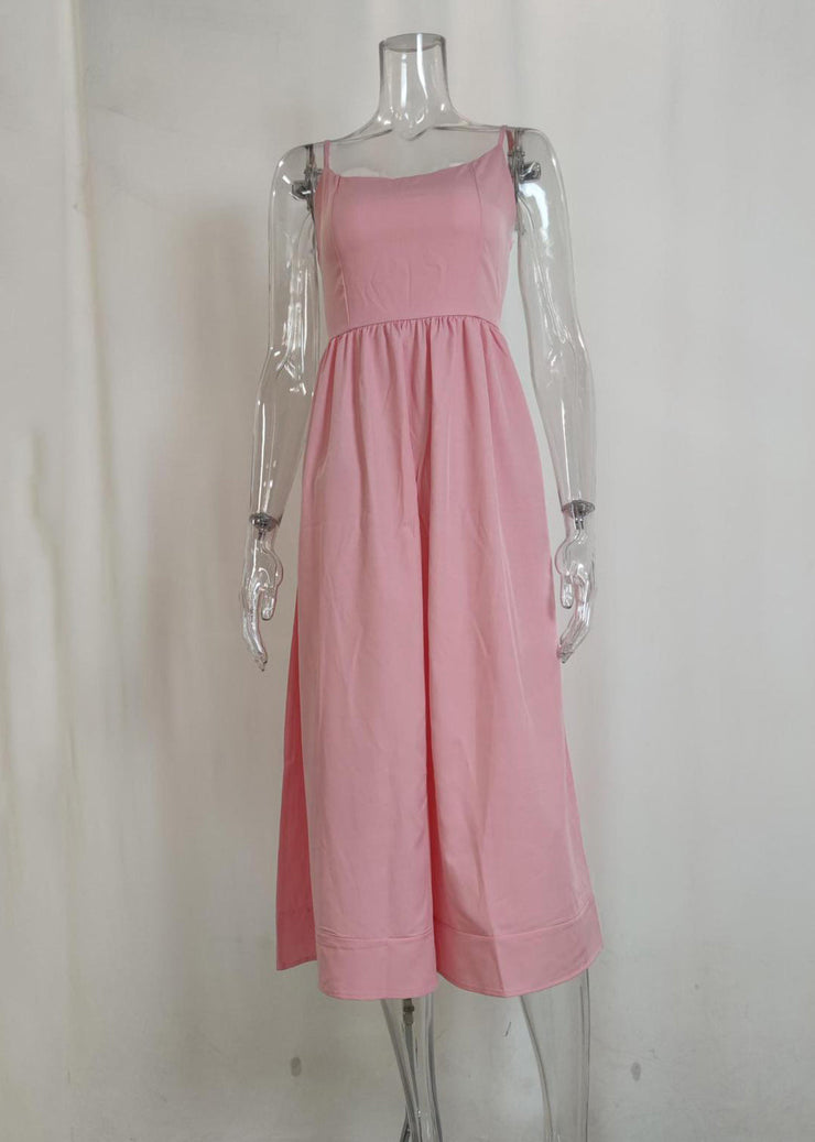 Cute Pink Slash Neck Patchwork Maxi Spaghetti Strap Dress Sleeveless