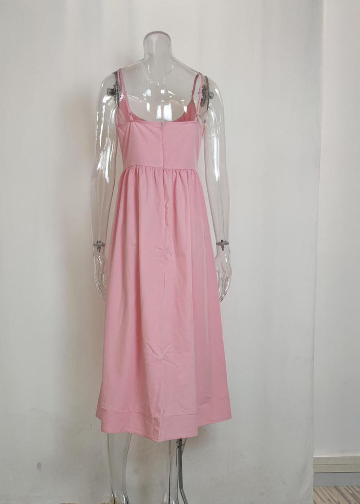 Cute Pink Slash Neck Patchwork Maxi Spaghetti Strap Dress Sleeveless