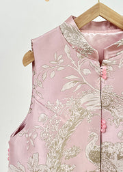 Cute Pink Stand Collar Embroidered Nail Bead Side Open Waistcoat Fall