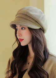 Cute Style Khaki Wrinkled Patchwork Beret Hat