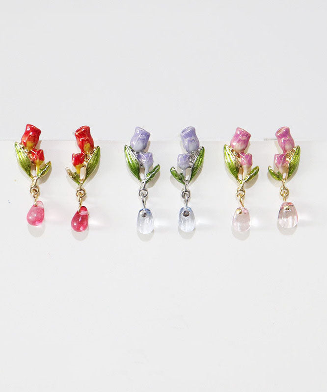 Cute Style Tulips Metal Crystal Drop Earrings