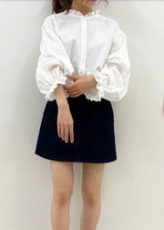 Cute White Lace Ruffled Patchwork Cotton Shirt Top Spring