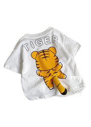 Cute White Tiger Animal Print Kids Top Summer