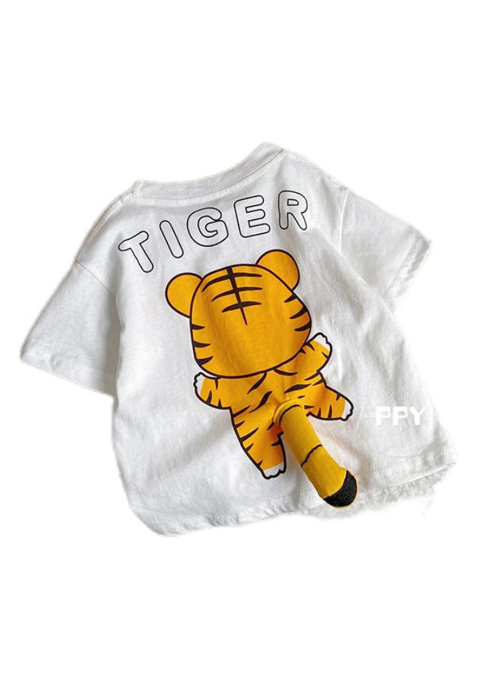 Cute White Tiger Animal Print Kids Top Summer