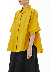 Cute Yellow Peter Pan Collar Solid Cotton Shirt Summer