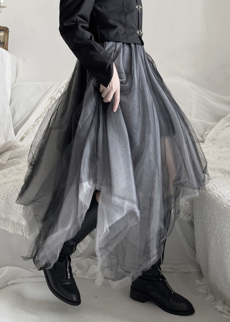 DIY Black Asymmetrical Wrinkled Solid Tulle A Line Skirt Fall