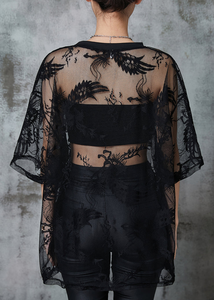 DIY Black Embroidered Tulle Shirt Top Summer