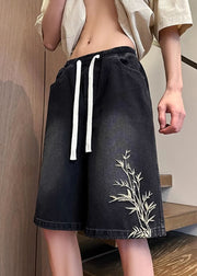 DIY Black Embroideried Pockets Denim Shorts Men Apparel Summer