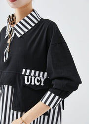 DIY Black Striped Patchwork Cotton Sweatshirt Streetwear Fall