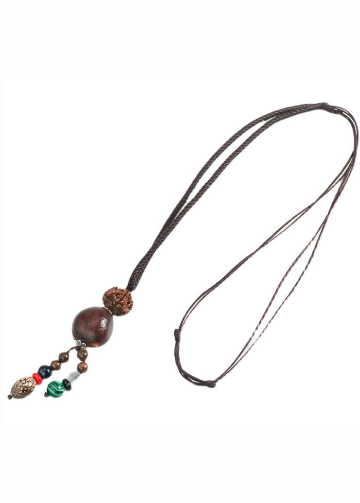 DIY Brown Hand Knitting Agate Walnut Wenge Bodhi Pendant Necklace