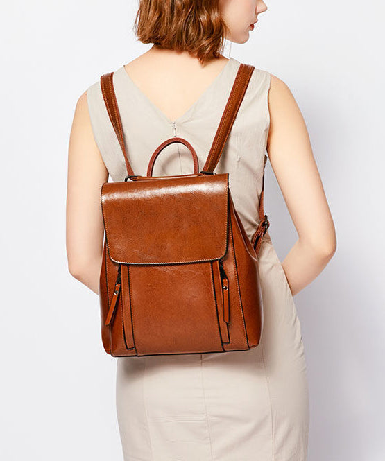 DIY Brown Large Capacity Calf Leather Backpack Bag