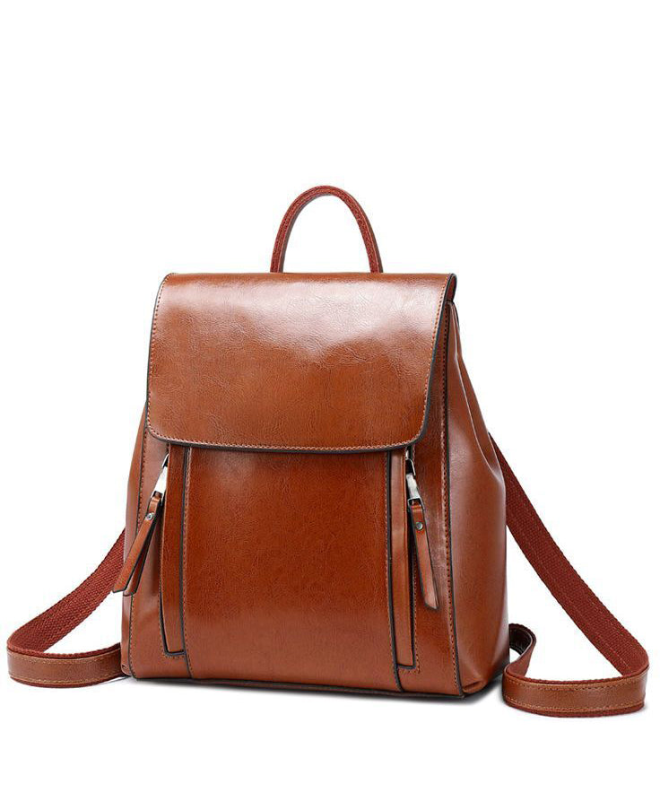 DIY Brown Large Capacity Calf Leather Backpack Bag