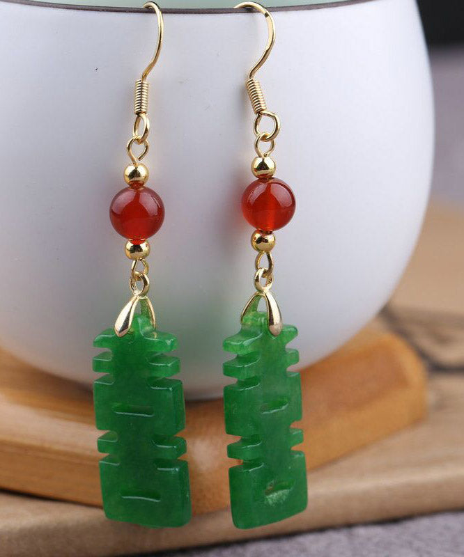 DIY Dry Green Jade Agate Graphic Drop Earrings