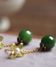 DIY Green Clover Floral Jade Gem Stone Drop Earrings