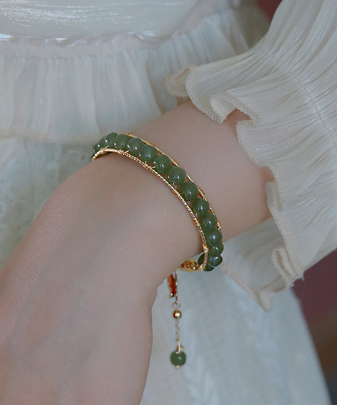 DIY Green Copper Overgild Jade Butterfly Tassel Charm Bracelet