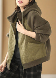 DIY Green Hooded Patchwork Cotton Sweatshirt Coats Spring