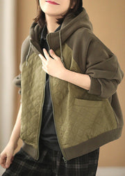 DIY Green Hooded Patchwork Cotton Sweatshirt Coats Spring