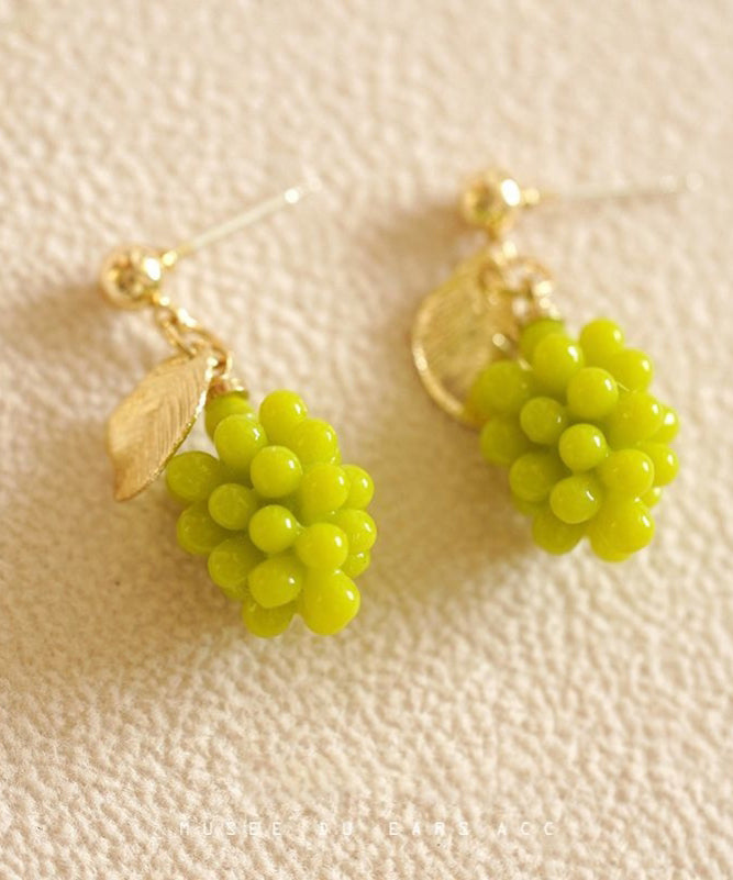 DIY Green Sterling Silver Overgild Grape Drop Earrings