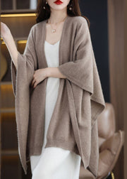 DIY Khaki Oversized Knit Shawl Cardigans Spring