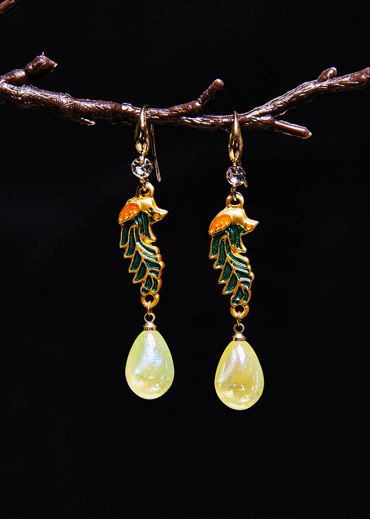 DIY Light Yellow Water Droplet Gilding Drop Earrings