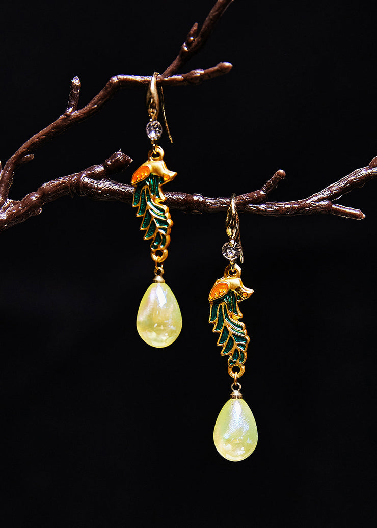 DIY Light Yellow Water Droplet Gilding Drop Earrings