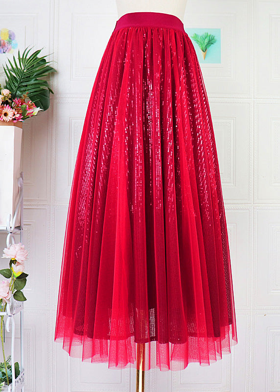 DIY Mulberry Elastic Waist Sequins Tulle A Line Skirt Spring