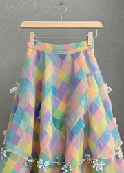 DIY Multicolor Plaid Flower Tulle Tea Skirt Summer