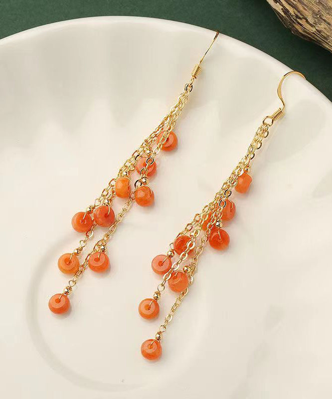 DIY Orange Jade Tassel 14K Drop Earrings