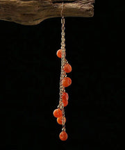 DIY Orange Jade Tassel 14K Drop Earrings