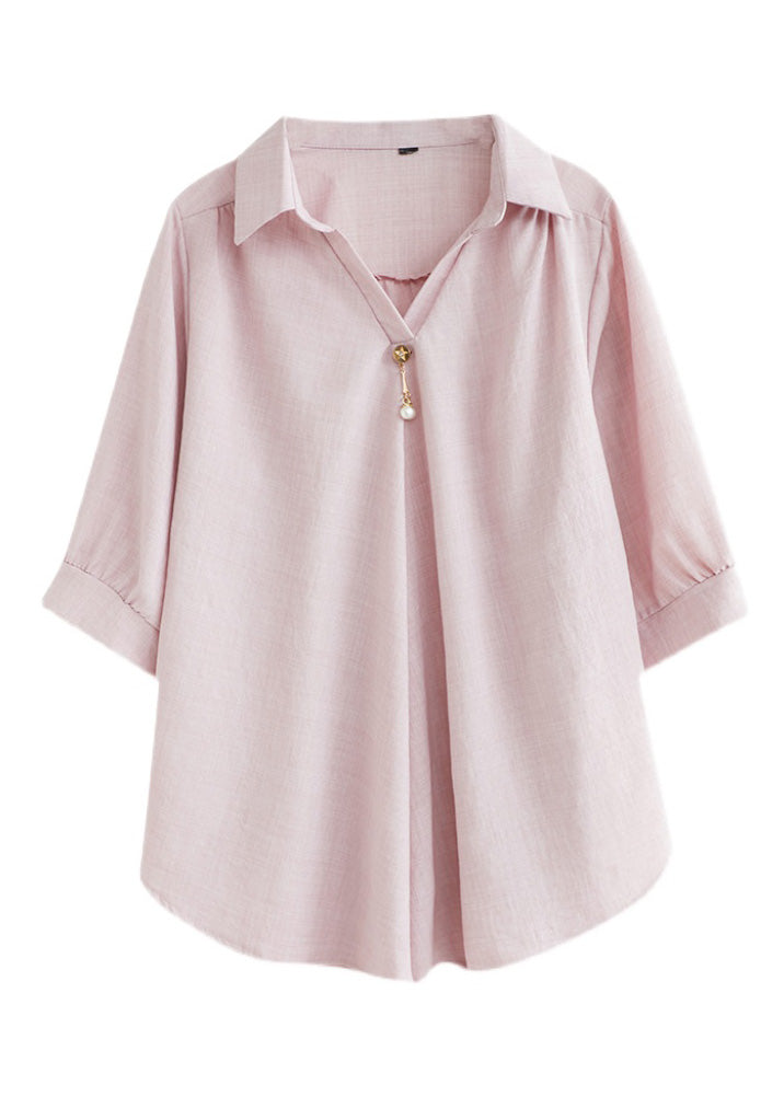 DIY Pink Cozy Solid Linen Shirt Summer