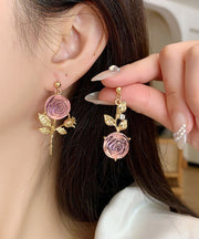 DIY Pink Overgild Acrylic Asymmeticar Floral Drop Earrings