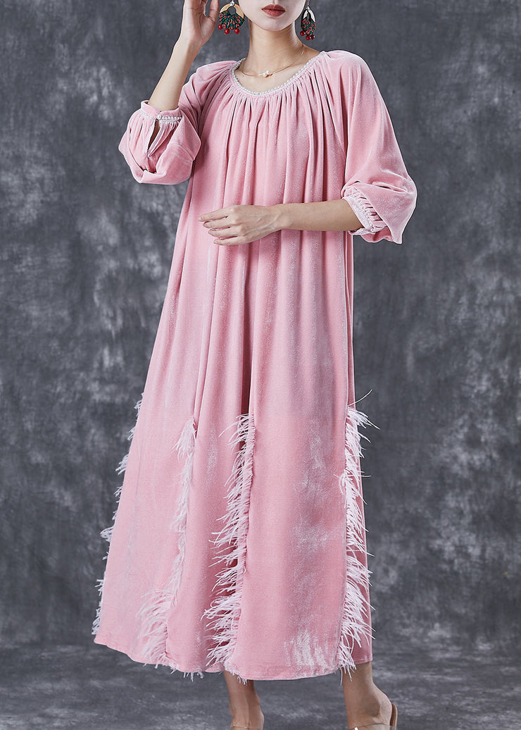 DIY Pink Tasseled Silk Velour Vacation Dresses Fall