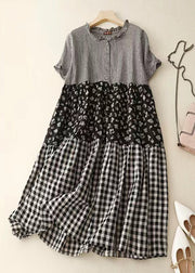 DIY Plaid Ruffled Print Patchwork Cotton Dress Summer