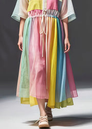 DIY Rainbow Cinched Patchwork Tulle Dress Summer