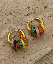 DIY Rainbow Copper Alloy Drip Glaze Circle Hoop Earrings