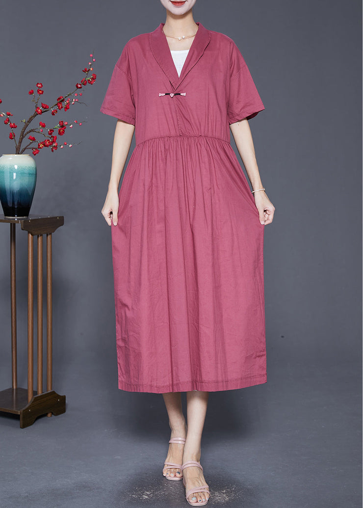 DIY Red Chinese Button Exra Large Hem Linen Maxi Dresses Summer