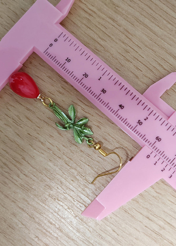 DIY Red Droplet Shape Coral Drop Earrings