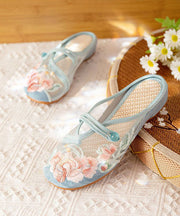 DIY Splicing Flat Slide Sandals White Tulle Embroidery