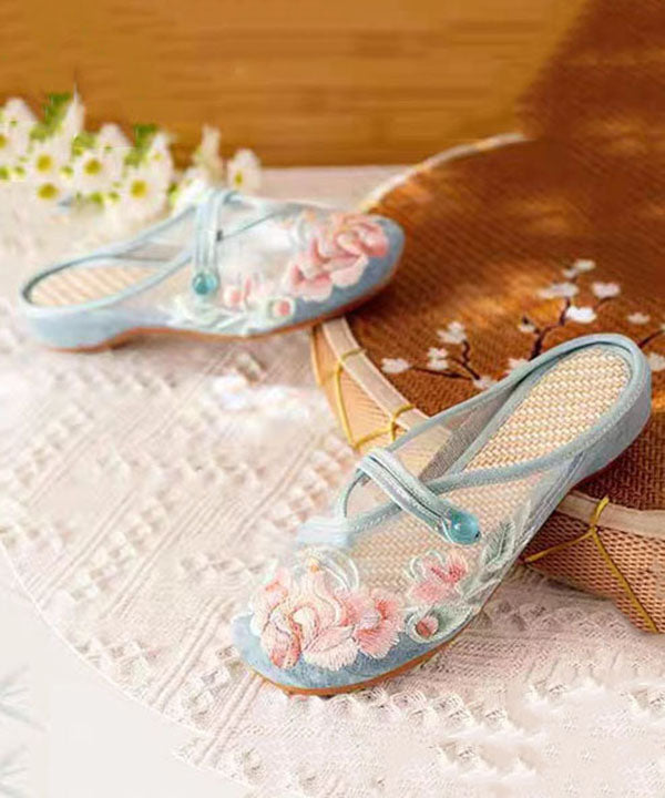 DIY Splicing Flat Slide Sandals White Tulle Embroidery