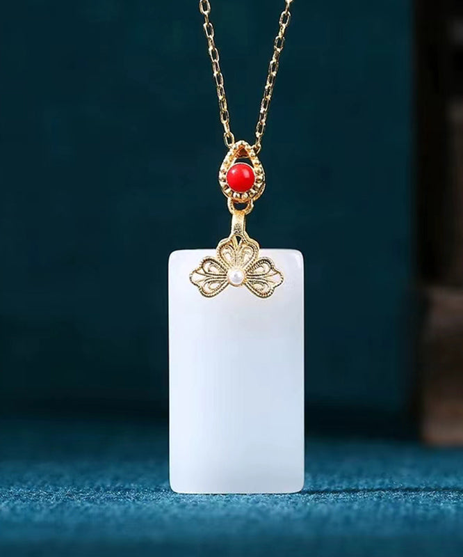 DIY White Copper Overgild Jade Enamel Butterfly Pendant Necklace