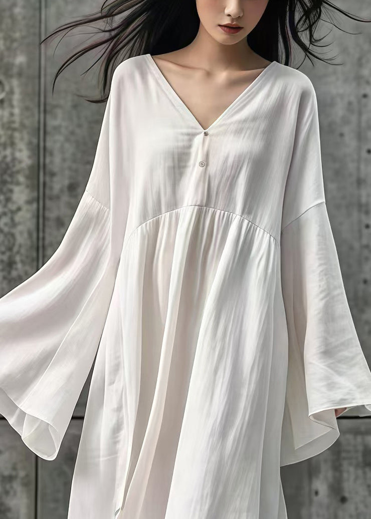 DIY White Oversized Cotton Long Dress Flare Sleeve