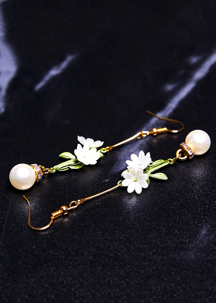 DIY White Pearl Chrysanthemum Drop Earrings