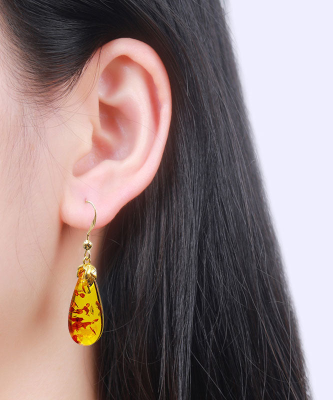 DIY Yellow 14K Gold Amber Water Drop Drop Earrings