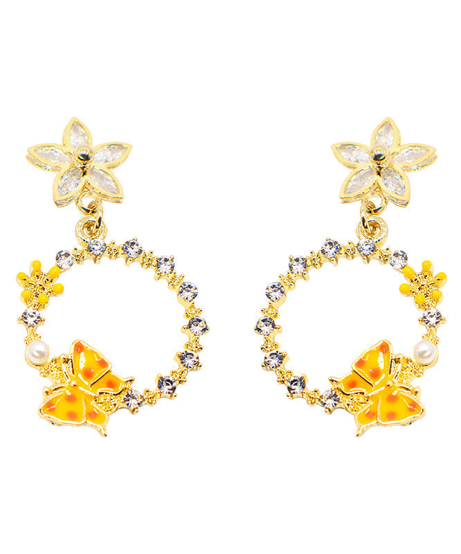 DIY Yellow Butterfly Floral Zircon Drop Earrings