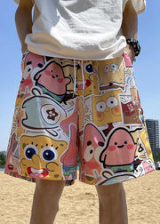 DIY Yellow Character Elastic Waist Ice Silk Men Shorts Summer