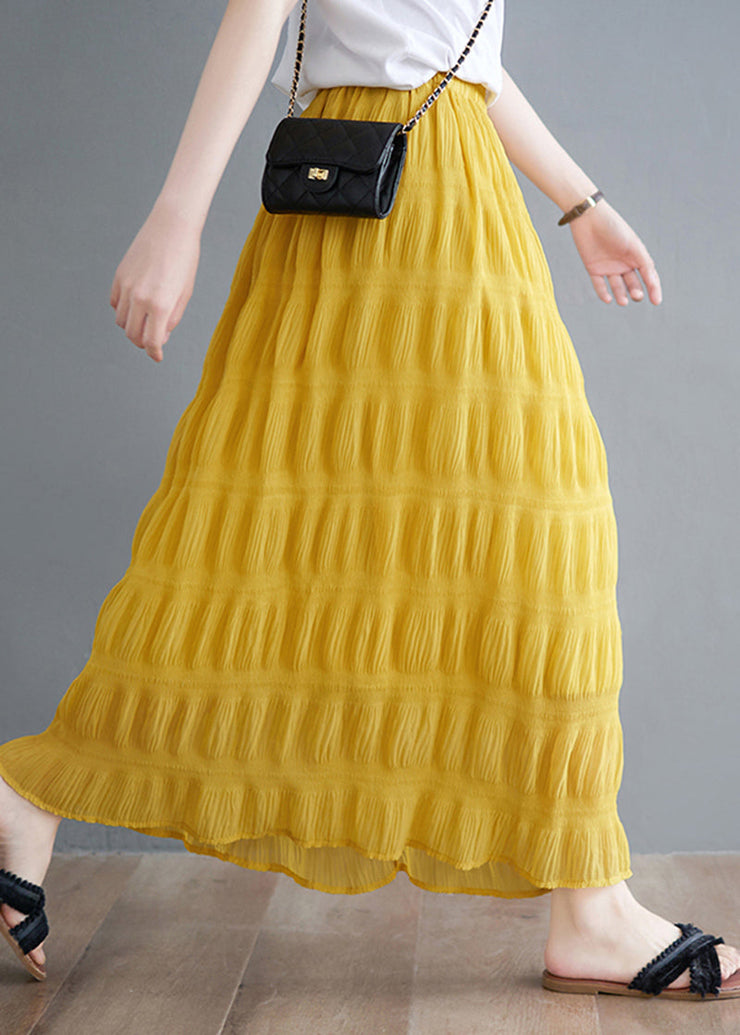 DIY Yellow Elastic Waist Wrinkled Cotton Skirt Summer