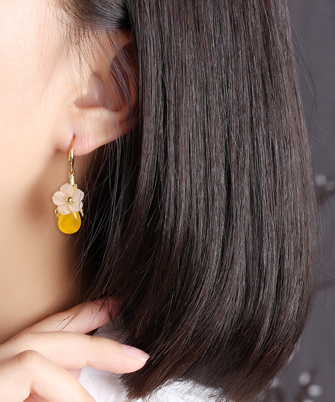 DIY Yellow Floral Water Drop Drop Earrings