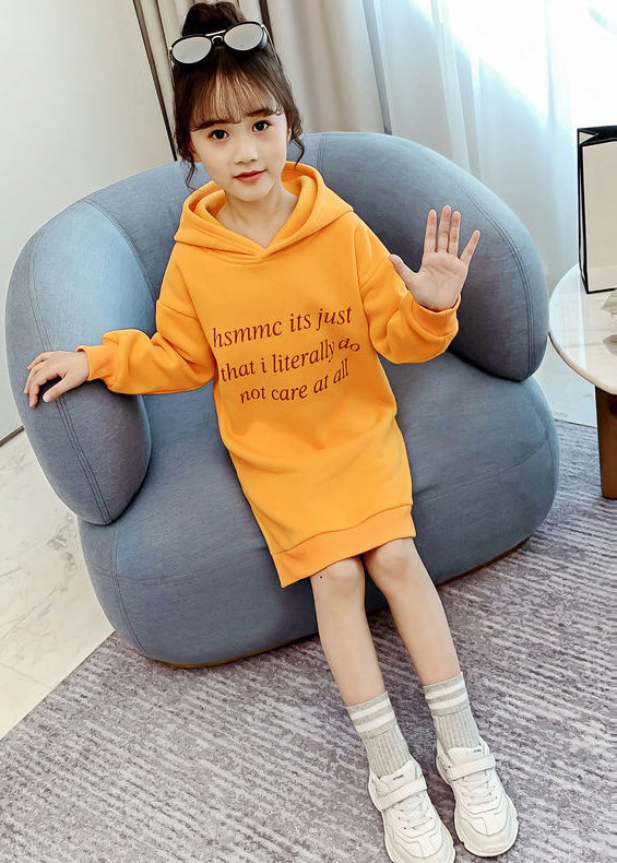 DIY Yellow Hooded Patchwork Warm Fleece Baby Girls Sweatshirts Dress Winter