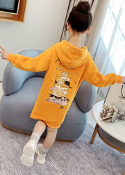 DIY Yellow Hooded Patchwork Warm Fleece Baby Girls Sweatshirts Dress Winter